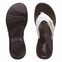 Clarks Women's Breeze Sea Flip-Flop  White Synthetic/Brown Sole  9