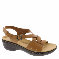 Clarks Women's Merliah Bonita Wedge Sandal  Tan Leather  12 Narrow