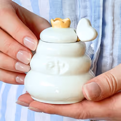 Kate Aspen Ceramic Bee Hive Mini Honey Jar & Wooden Honey Dipper Set (Set of 2) Kitchen Decor  Bumblebee Baby Shower Prize  Take Home Gift  Bee Decora