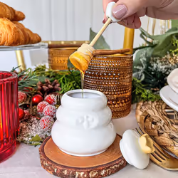 Kate Aspen Ceramic Bee Hive Mini Honey Jar & Wooden Honey Dipper Set (Set of 2) Kitchen Decor  Bumblebee Baby Shower Prize  Take Home Gift  Bee Decora