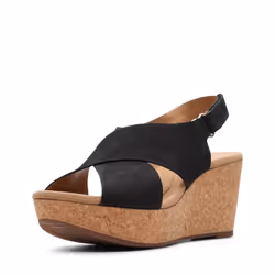 clarks Womens Annadel Eirwyn Wedge Sandal  Black Nubuck  9 W US
