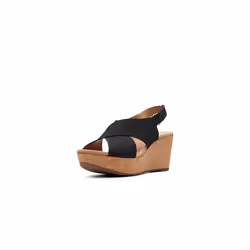 clarks Womens Annadel Eirwyn Wedge Sandal  Black Nubuck  12 W US