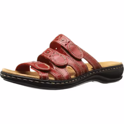 Clarks Women's Leisa Cacti Slide Sandal  Red Leather  8 W US
