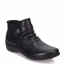 Clarks womens Cora Rouched Ankle Boot  Black Leather  7 US