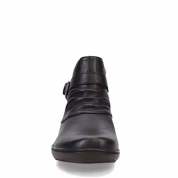 Clarks Women's Cora Rouched Ankle Boot  Black Leather  7.5