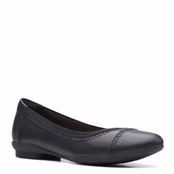 Clarks Women's Sara Bay Ballet Flat  Black Leather  9.5 Wide
