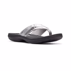 Clarks Women's Breeze Sea Flip-Flop Silver Synthetic/Black Sole 11