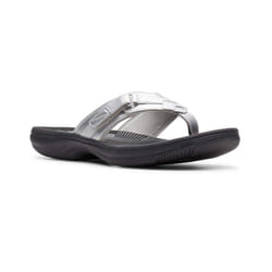 Clarks Women's Breeze Sea Flip-Flop  Silver Synthetic/Black Sole  11