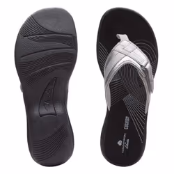 Clarks Women's Breeze Sea Flip-Flop  Silver Synthetic/Black Sole  11