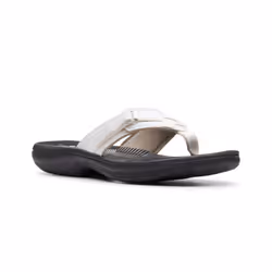 Clarks Women's Breeze Sea Flip-Flop White Synthetic/Black Sole 11