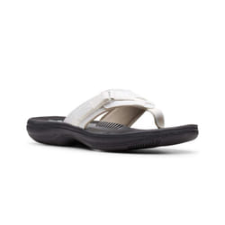 Clarks Women's Breeze Sea Flip-Flop  White Synthetic/Black Sole  11