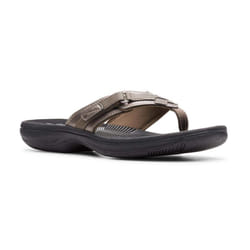Clarks Women's Breeze Sea Flip-Flop  Pewter Synthetic/Black Sole  11