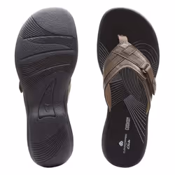 Clarks Women's Breeze Sea Flip-Flop  Pewter Synthetic/Black Sole  11