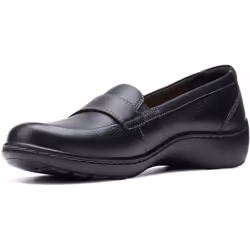 Clarks Women's Cora Daisy Loafer Black Tumbled Leather 9.5 Wide