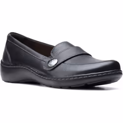 Clarks Women's Cora Daisy Loafer  Black Tumbled Leather  9.5 Wide