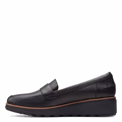Clarks womens Sharon Gracie Penny Loafer  Black Leather With Dark Tan
