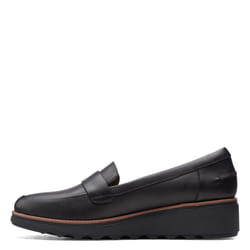Clarks womens Sharon Gracie Penny Loafer  Black Leather With Dark Tan