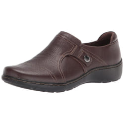 Clarks Women's Cora Poppy Loafer  Dark Brown Tumbled  8 Wide