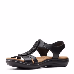 Clarks Women's Laurieann Kay Flat Sandal  Black Leather  9.5