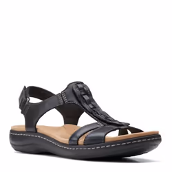 Clarks Women's Laurieann Kay Flat Sandal  Black Leather  9.5