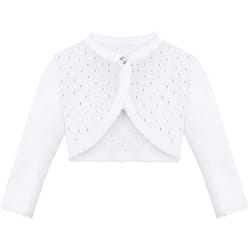 Lilax Baby Girls' Knit Long Sleeve One Button Closure Bolero Shrug 3-6 Months White