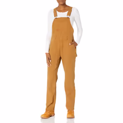 Dickies Women's Duck Double Front Bib Overalls Rinsed Brown Duck XL