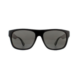 Gucci Sunglasses GG0341S 002 Black with Green and Red Stripe Grey Polarized