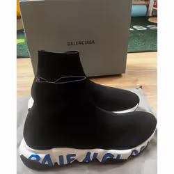 Balenciaga Speed Men's Black And Blue Graffiti Sock Sneakers UK 11