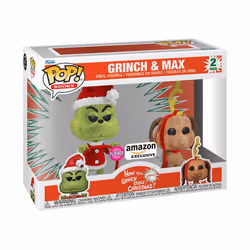 Funko Pop! Books: How The Grinch Stole Christmas - Grinch with Max  2-Pack (Flocked)  Amazon Exclusive
