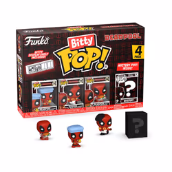 Bitty Pop! Deadpool (Bathtime), Bitty Pop! Deadpool (Flamenco), Bitty Pop! Deadpool (Supper Hero), and a mystery Bitty Pop! f ...