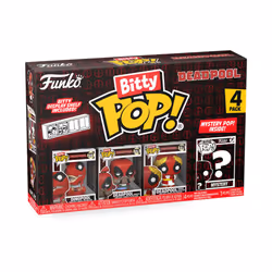 Bitty Pop! Dinopool, Bitty Pop! Deadpool (Barista), Bitty Pop! Deadpool (Roman Senator), and a mystery Bitty Pop! figure - 0.9 Inch (2.2 Cm) - Additional view 5