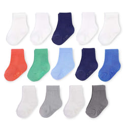 Fruit of the Loom Baby 14-Pack Grow & Fit Flex Zones Cotton Stretch Socks - Unisex  Girls  Boys (12-24 Months  Blue)