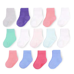 Fruit of the Loom Baby 14-Pack Grow & Fit Flex Zones Cotton Stretch Socks - Unisex  Girls  Boys (2-4 Years  Pink)