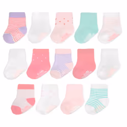 Fruit of the Loom Baby 14-Pack Grow & Fit Flex Zones Cotton Stretch Socks - Unisex  Girls  Boys 12-24 Months  Pink Stripe