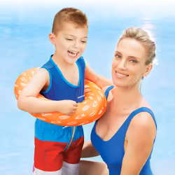 SwimSchool Deluxe Swim Trainer - Heavy Duty Toddler Swim Vest Floatie - Comfortable Sweater-Fit Design with Adjustable Safety Seat - Berry/Blue
