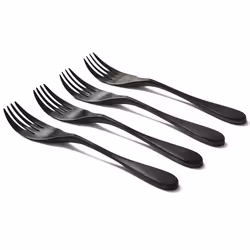 KNORK Original Stainless Steel Metal Utensils Titanium Coated Stainless Fork  4 Piece Set  Matte Black