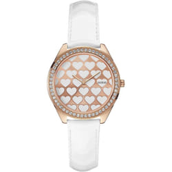 Guess Ladies Watch Love Heart White Leather Strap W0543L1