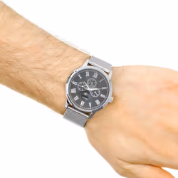 Guess Mens Watch Delancy Multi Dial Silver Mesh Strap W0871G1