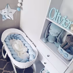 Super Thick &amp; Soft Baby Crib Weave Colored Strip Knot Pillow Baby Bedding Home Decorative Braided Crib Bumper Baby Sleeping Protec - 2m, grey,blue