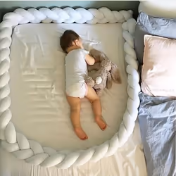Super Thick &amp; Soft Baby Crib Weave Colored Strip Knot Pillow Baby Bedding Home Decorative Braided Crib Bumper Baby Sleeping Protec - 2m, grey,blue