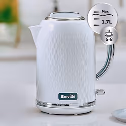 Breville Curve White Electric Kettle | 1.7L | 3KW Fast Boil | White & Chrome [VKT117]
