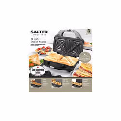 Salter EK2143 3-in-1 Snack Maker -Deep Fill Waffle Iron, Sandwich Panini Press & Toastie Maker, Interchangeable Non-Stick Plates,900W,Indicator Lights