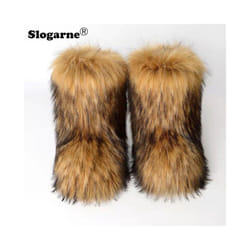 Women's Winter Fluffy Faux Fox Fur Boots Woman Plush Warm Snow Boots Luxury Footwear Girls' Furry Fur Bottes Fashion Winter Shoe - 39, Brown