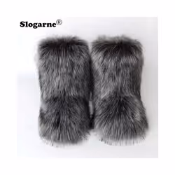 Women's Winter Fluffy Faux Fox Fur Boots Woman Plush Warm Snow Boots Luxury Footwear Girls' Furry Fur Bottes Fashion Winter Shoe - 39, Brown