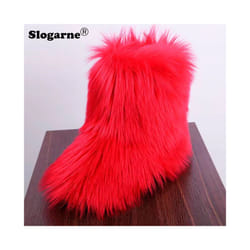 Women's Winter Fluffy Faux Fox Fur Boots Woman Plush Warm Snow Boots Luxury Footwear Girls' Furry Fur Bottes Fashion Winter Shoe - 41, Red