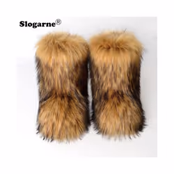 Women's Winter Fluffy Faux Fox Fur Boots Woman Plush Warm Snow Boots Luxury Footwear Girls' Furry Fur Bottes Fashion Winter Shoe - 41, Red