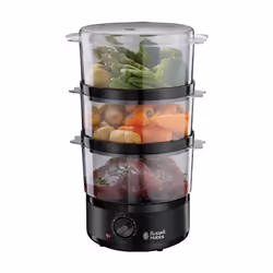 Russell Hobbs 26530 Matt Black Electric Food Steamer - 3-Tier, 7 Litre Capacity with BPA Free Baskets and Rice Bowl (Included ...