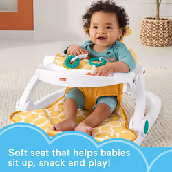 Fisher-Price Portable Baby Chair with Snack Tray, BPA-Free Teether and Clacker Toy, Plush Giraffe Seat Pad, Sit-Me-Up Floor Seat, HPJ16