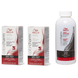 3.6oz) 6RV Cyclamen Wella Color Charm Permanent Haircolor - 6RV + 6RV + Developer (Vol. 20