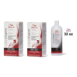 32oz ) 6RV Cyclamen Wella Color Charm Permanent Haircolor - 6RV + 6RV + Developer (Vol. 20